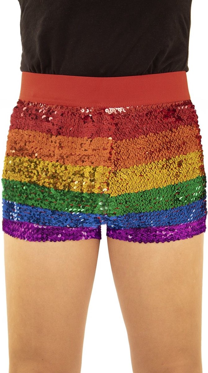 Brazilie & Samba Kostuum | Hotpants Glitter Regenboog Hanne Vrouw | Small | Carnaval kostuum | Verkleedkleding